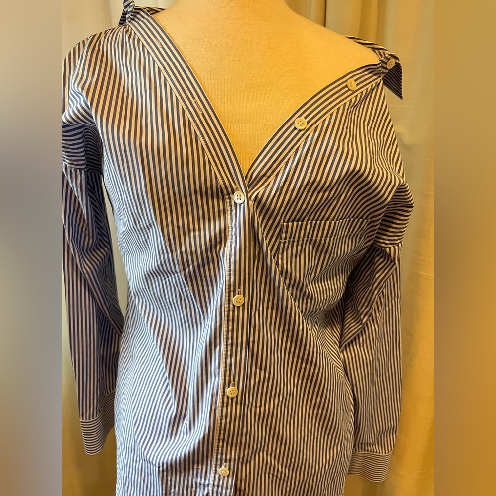 Theory Blue/White Stripes Blouse Button Down